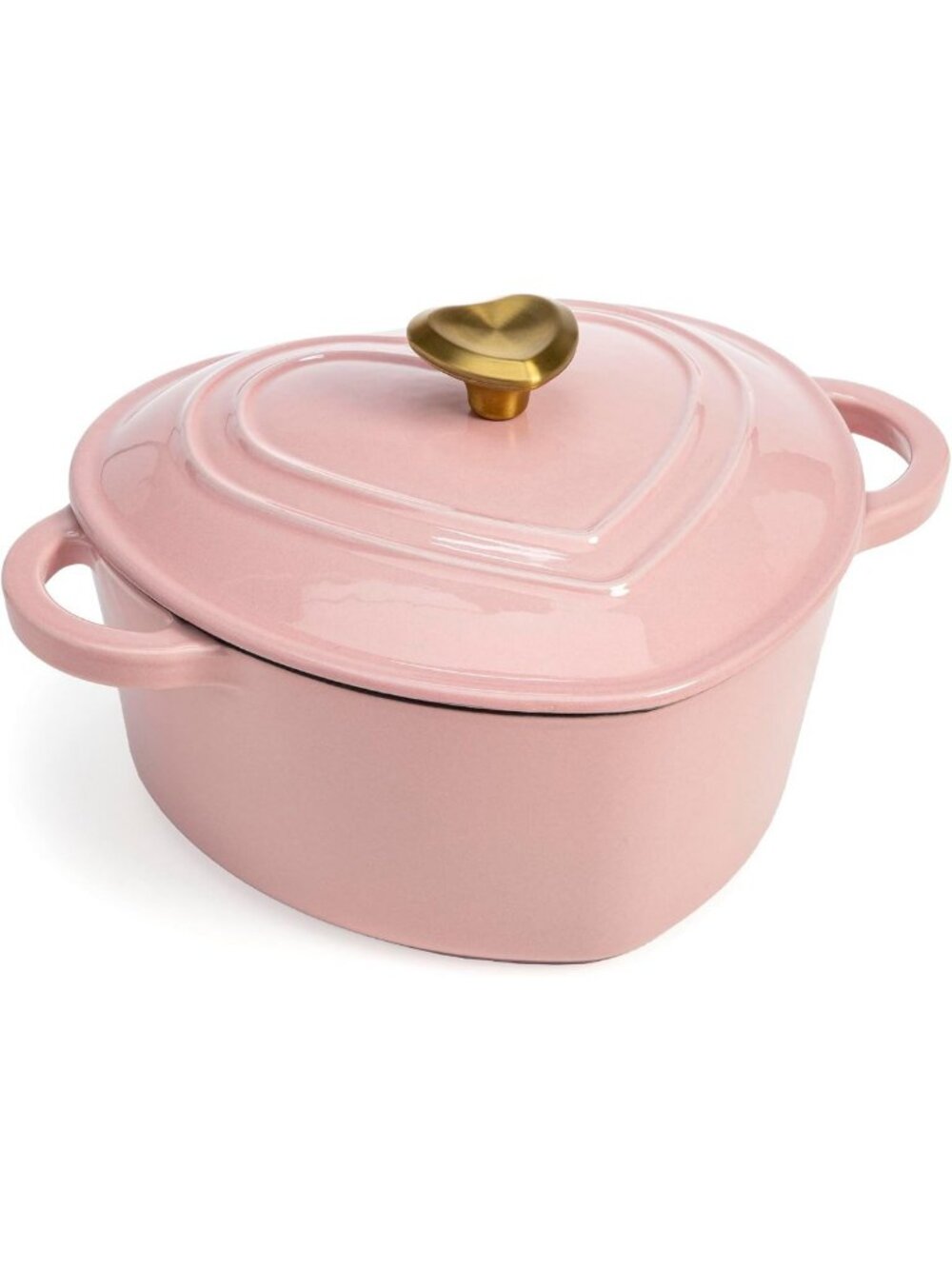 Heart-Shaped Enameled Cast Iron Dutch Oven Pot with Lid, 2-Quart, Pink, Oven